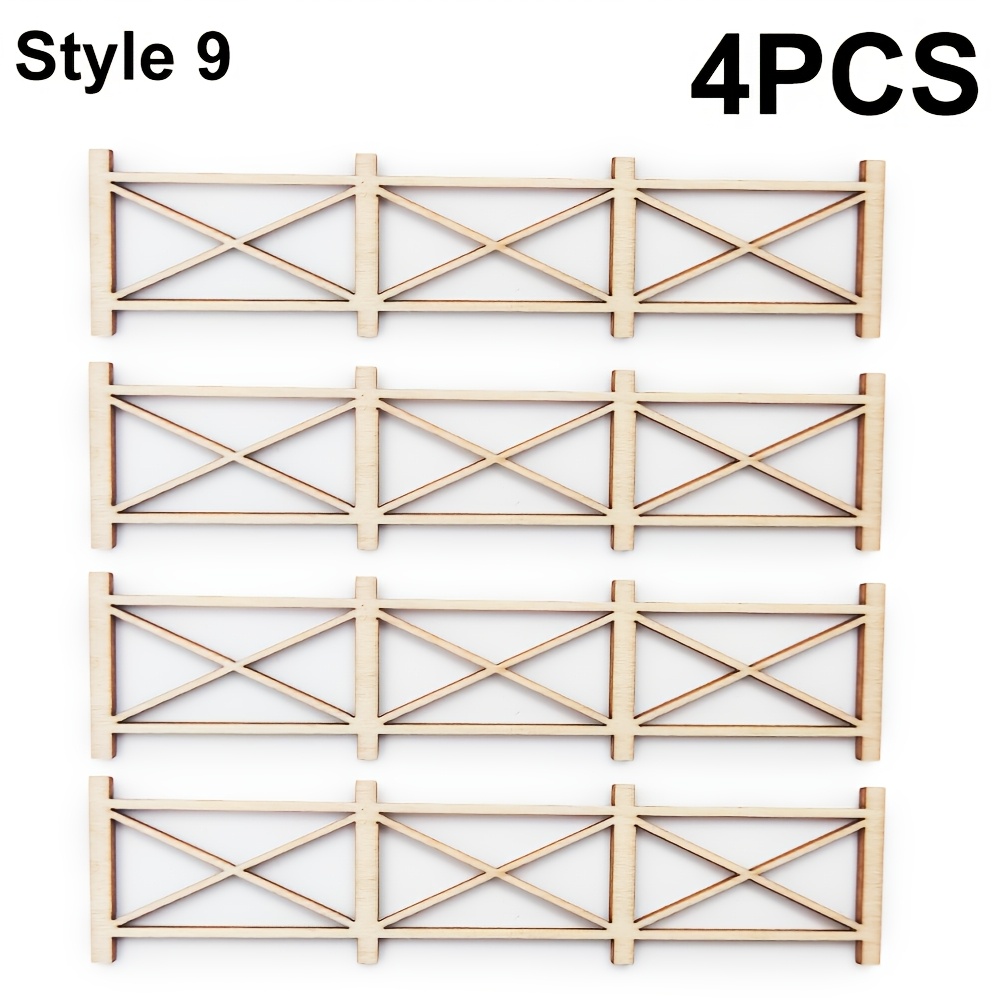 4pcs Wooden Garden Fence Model Kits, Handmade Architecture Set